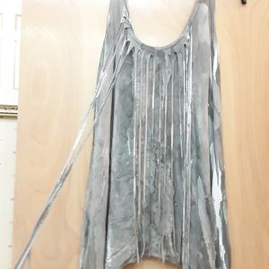 Grey Boho Fringe  Abstract Dip Die Tank Top L